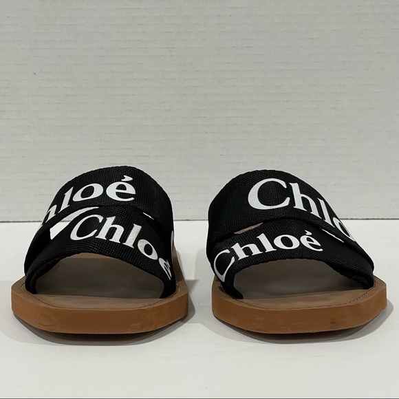 CHLOÉ LOGO SLIDE SANDAL BLACK SIZE - 9 .US/ 39.EU ($475) PRE-OWNED - Picture 10 of 14